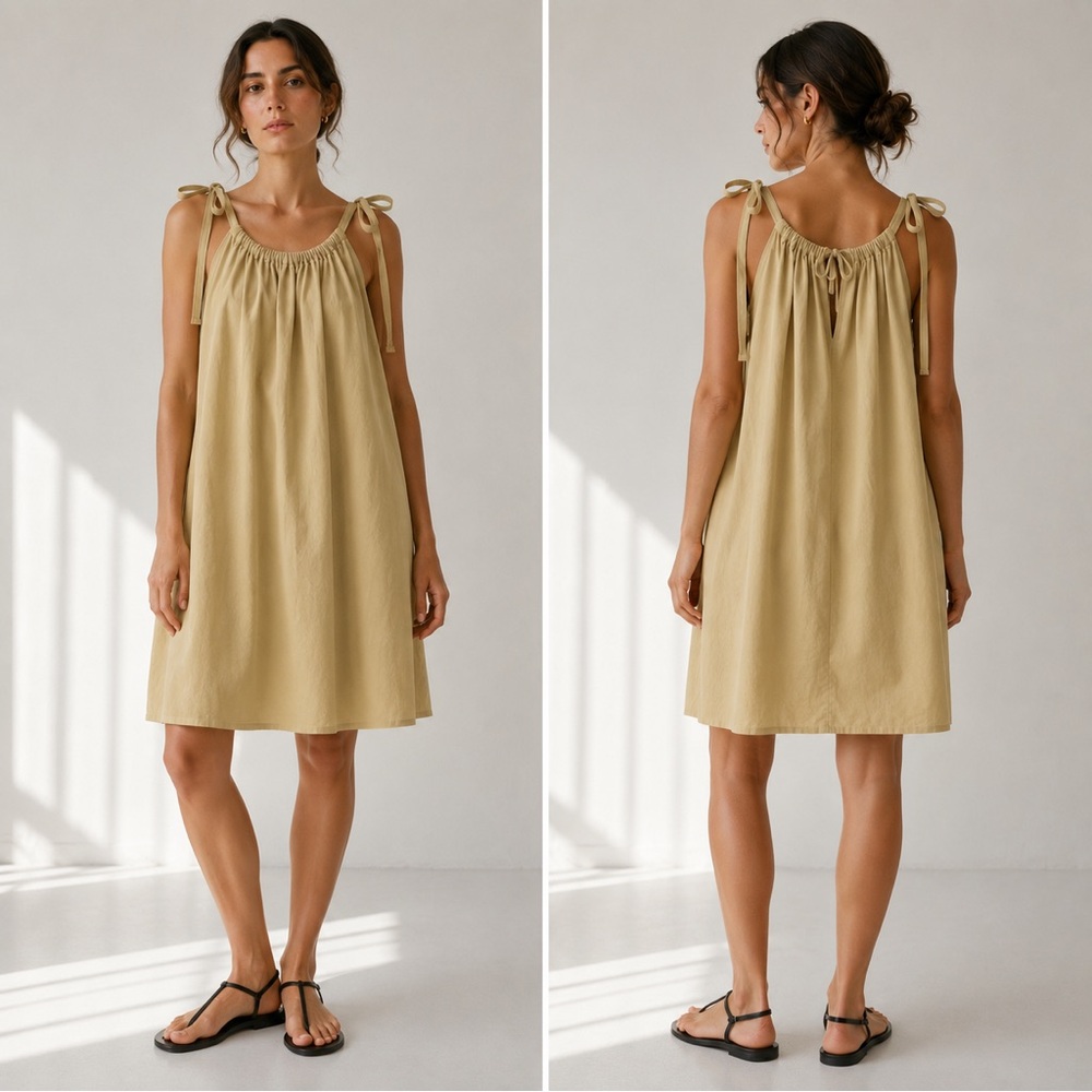 Natural Cotton Tie-Shoulder Sundress, H&M, Oversized